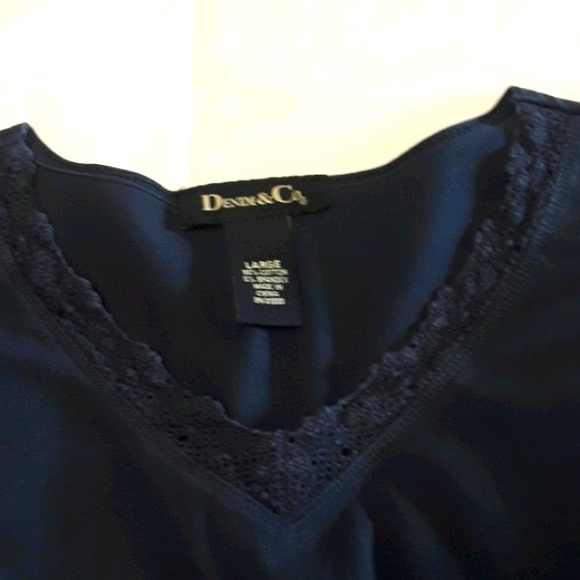 Denim  & Co Sz L Navy Long Sleeve Lace Trim Shirt - Picture 4 of 7